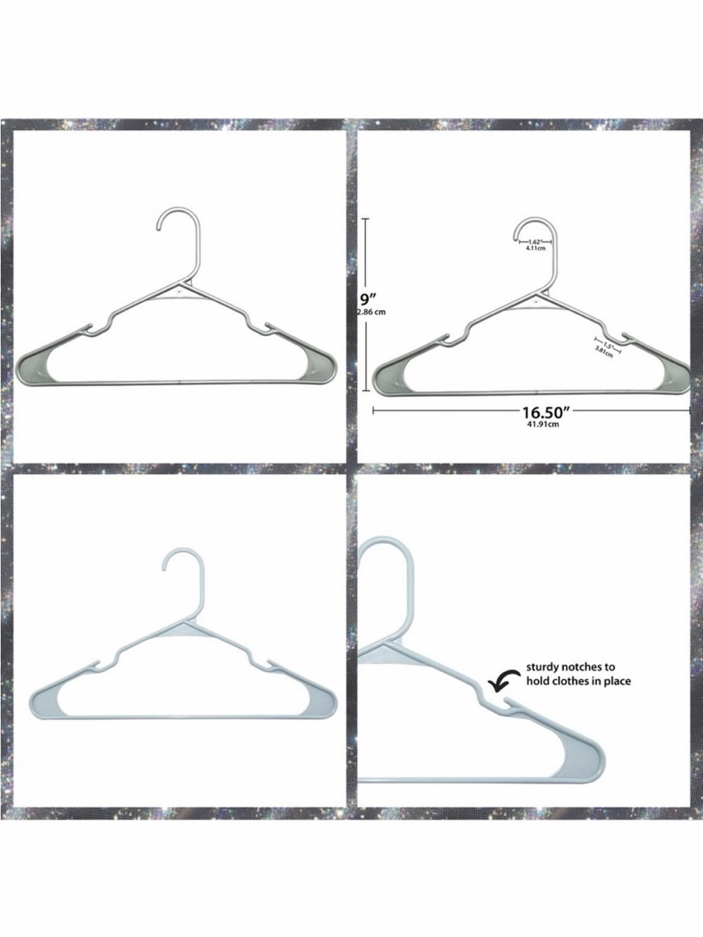 Lot of 64 Mainstays Plastic Notched Adult Hangers in Gray (43)/Silver Hail (21)